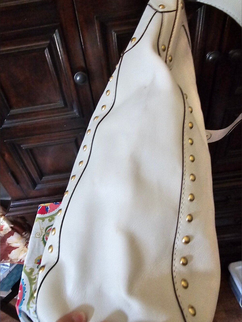 XL Michael Kors White Leather Hobo Studded Bag - Rare - Picture 5 of 7